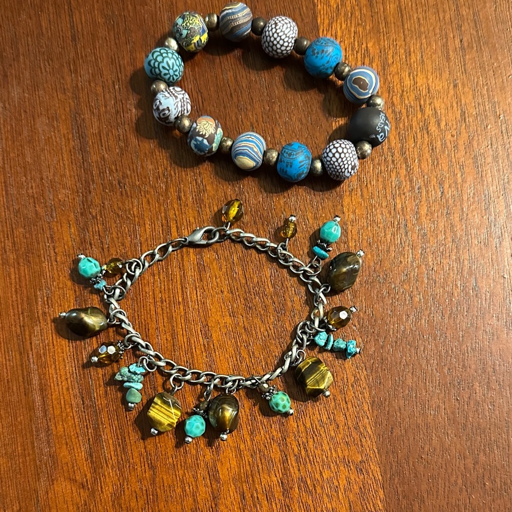 Blues and Brown Beaded Bracelet Set